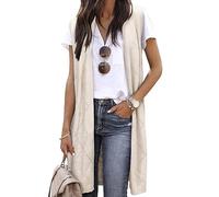 ZXZY Sleeveless Knitwear Cardigans for Women Cozy Trendy Open Front Sweater Duster Long Vest, Beige, M