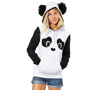 ZXZY Women Cute Cotton Blend Long Sleeve Panda Print Hoodies Pullover Tops - White -