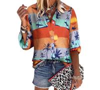 ZXZY Women Soft Dressy Floral Printed Button Down Tropical Hawaiian Shirt Blouse Tops, Orange, XL