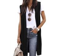 ZXZY Women's Cardigans Sleeveless Cozy Trendy Open Front Sweater Duster Long Vest, Black, L