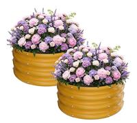 ZXZYHFTY Round Galvanized Raised Garden Bed kit,Yellow Outdoor Garden Raised Planter Box, Round Large Metal Raised Garden Beds for Vegetable 2 * 2 * 1ft 2 Pcs