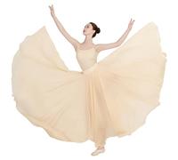 ZYACTU Long Sheer Lyrical Dance Skirt for Women's Swing Wrap Skirt Modern Ballet Costumes Performance, 01-Beige, One Size