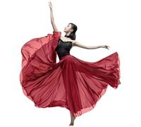 ZYACTU Long Sheer Lyrical Dance Skirt for Women's Swing Wrap Skirt Modern Ballet Costumes Performance, 01-Wine Red, One Size