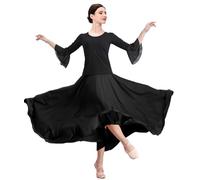 ZYACTU Women's Ballroom Dance Skirt Swing High Waist Long Skirt Modern Waltz Flamenco Dance Costumes, 05-black, One Size