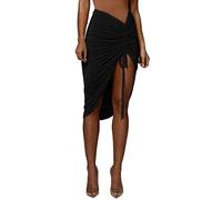 ZYACTU Women's Latin Tango Slasa Dance Skirt Asymmetrical Hem High Waist Half-Body Skirt Practice Dance Dress, B11-black, L