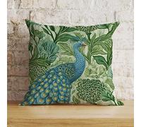 Zyadsinoudor Chinoiserie Pillow Cover Aqua And Green Peacock Cushion Cases Asian Oriental Decorative Pillow Home Cotton Linen 16x16in Chic Throw Pillow Case For Sofa Bedroom Bed Chair Couch