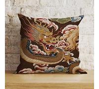 Zyadsinoudor Chinoiserie Throw Pillow Case Dragon Gold Oriental Style Asian Pillowcase Chinese Style Decorative Pillow Home Cotton Linen 22x22in Oriental Throw Pillow Cover For Sofa Bedroom Car