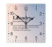 Zyadsinoudor Laundry Definition PVC Wall Clock Positive Sayings Square Frameless Clocks Typography Post Print 10in Silent Non-Ticking Abstract PVC Clock Decorative for Office Classroom Living Room