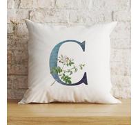 Zyadsinoudor Pillow Cover Initial Letter C Blue Square Cushion Cover Monogram White Floral 18x18in Decorative Pillow Home Cotton Linen Last Name Novelty Cushion Cover For Couch Sofa Living Room Bed