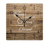 Zyadsinoudor PVC Wall Clock Time Spent with Family Is Worth Every Second Wall Clock Lettering Saying 10in Battery Operated Modern Square PVC Wall Clock for Bedroom Kitchen Office Home Bedroom
