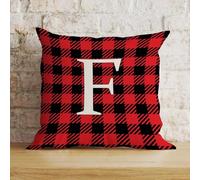 Zyadsinoudor Throw Pillow Case Initial Letter F Pillow Case Monogram Red Buffalo Plaid 16x16in Decorative Pillow Home Cotton Linen Metal Monogram Unique Square Cushion Cover For Couch Sofa Bedroom Car