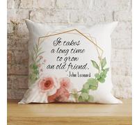 Zyadsinoudor Throw Pillowcase It Takes A Long Time to Grow An Old Friend Square Cushion Cover Classic Green Flower Wreath Decorative Pillow 20x20in Lettering Quotes Square Cushion Cover For Chair