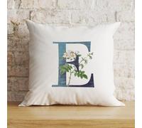 Zyadsinoudor Throw Pillowcase Monogram Initial E Blue Pillow Case Alphabet White Floral Decorative Pillow Home Cotton Linen Last Name 18x18in Modern Accent Pillowcase For Bedroom Living Room Couch Bed