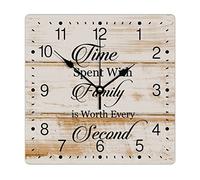 Zyadsinoudor Time Spent with Family Is Worth Every Second PVC Clock Family Phrase Hanging Clock 10in Silent Non-Ticking Classic PVC Wall Clock Home Decor for Farmhouse Kitchen Living Room Office Home