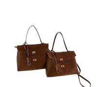 ZYAGH 1pc Retro Messenger Bags Soft Leather Brown Suede Hand Held Totes Gold Buckle Shoulder Lady Trend Satchel(32cmX11cmX21cm)