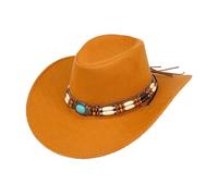 ZYAGH Ethnic Style Western Cowboy Top Hat Turquoise Horseback Riding Jazz Cap Crimped Felt Literary Retro Large Brim Sun Hats(Color1)