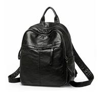 ZYAGH Large Capacity Washed Leather Backpack Shoulder Bag Waterproof And Soft Travel Backpack(Black Bag)