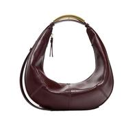 ZYAGH Retro Crescent Bag With Patchwork Design Metal Handles Suitable For Carrying On The Shoulder Or Underarm(Dark Red,L)