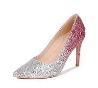 ZYAGH Sparkling High Heels Female Pointed Thin Heel Sequins Beautiful Women Fashion Shoes Gradual Change Color High Heels for Women(Silver Pink (5CM),41)