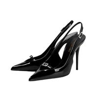 ZYAGH Sparkling High Heels Genuine Leather Glossy Back Buckle Strap Sexy Pumps 、Summer Shallow Casual Sandals Pointed Toe Hollow 10CM Heels For Women(Black 9CM Heel,38)