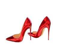 ZYAGH Sparkling High Heels Shiny Patent Leather Pointed Toe Shallow Slip On Pumps Women Sexy for Women(Orange,41)