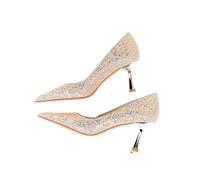 ZYAGH Sparkling High Heels Wedding Party High Heels Women's Lady Pumps 9.5cm Thin Heel Silver Gold Luxury Heeled Shoes Elegant for Women(Pink,37)