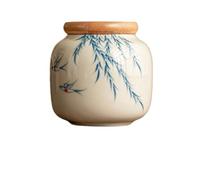 ZYAGH Willow Grass Wood Grey Tea Sealed Ceramic Can Portable Small Moisture Proof Mini Storage Can