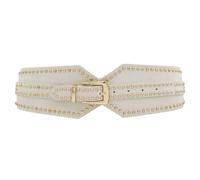 ZYALTFDC Women Wide Elastic Belts Chunky Stretchy Thick Belts for Women Dress Retro Cinch Girdle Vintage Waistband, Beige, Suit for waist size 32"-43.5"