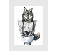 ZYANART Animals Bathroom Funny Wall Art Decoration Posters Prints Size: 11.5x16.5 inch, 30x42 cm UNFRAMED #1 (Wolf Animal Sits on the toilet 1)
