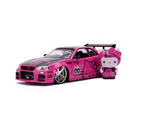 ZYAURA FOR:2002 Nissan Skyline Car Die Cast Open Door Trunk And Hood Including Kitty Figure 1:24 Scale Pink