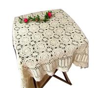 ZYAYNG Bedside Table Cover Handmade Table Cloth Simple Lace Bedside Cover For Bedroom Furniture Protection For Party Home Kitchen Living Room(Beige,110x110cm)