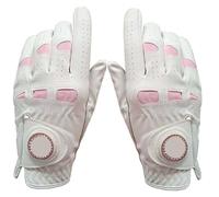ZYAYNG Golf Glove 2Pcs/1Pair Leather Golf Gloves Women With Bling Ball Marker Extra Grip Left Right Hand Pink Fit Ladies Girls Golfer For Golf(1Pair White,S)