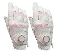 ZYAYNG Golf Glove 2Pcs/1Pair Leather Golf Gloves Women With Bling Ball Marker Extra Grip Left Right Hand Pink Fit Ladies Girls Golfer For Golf(White Right Hand,S)