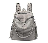 ZYAYNG Rivet Backpack Rivet Soft Leather Backpacks for Women Ladies Shoulder Bag Large Capacity School Bags Backpack for women(Grey)