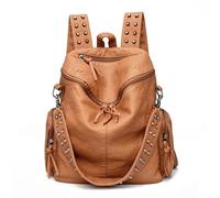 ZYAYNG Rivet Backpack Rivet Soft Leather Backpacks for Women Ladies Shoulder Bag Large Capacity School Bags Backpack for women(Brown)