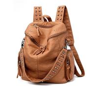 ZYAYNG Rivet Backpack Rivet Women Backpacks Multifunction Ladies Shoulder Bag Large Capacity Soft Leather School Bags Travel Backpack for women(Brown)