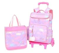 ZYAYNG Schoolbag with Wheels Rolling Backpack Set with Handbag School Trolley Bag with Wheels Wheeled Bags with Lunch for Travel(Purple,2 Wheels)