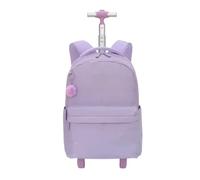 ZYAYNG Schoolbag with Wheels School Bag with Wheels Solid Color Backpack Three Piece Set Pencil Case for Travel(Purple)