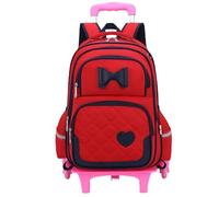 ZYAYNG Schoolbag with Wheels School Rolling Backpack Bags for Student Trolley with Wheels for Girls Kids Wheeled Satchel for Travel(Red)