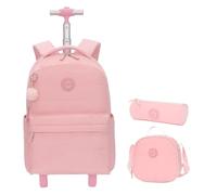 ZYAYNG Schoolbag with Wheels Wheeled Rolling Backpack for Girls School Students Books Laptop On Wheels Trolley Bag Short Trip for Travel(Pink)