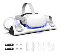 ZYBER Charging Dock with LED Light for Meta Quest 2, VR Stand for Oculus Quest 2 (Elite Strap Battery Support), Station with Rechargeable Batteries