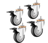 ZYBOWAYL 360 Degree Swivel Caster M16 Threaded Stem Casters Pack of 4 Rubber Furniture Caster with Brake Universal Trolley Wheels for Machine Equipment 100mm (Color : With Brake)