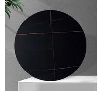 ZYBOWAYL Marble Rotating Serving Tray for Dining Table Top, Large Round Sintered Stone Lazy Susan Turntable, 360° Rotating Plate, Silent & Smooth(Black Gold,60 * 60cm)