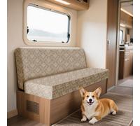 ZYBSLCSY Caravan Seat Covers and Backrest Covers Set (2pcs), Non-Slip Motorhome Slipcovers with 4 Straps, Velvet Embossed Stretch RV Sofa Covers (Camel,Rectangular - M)