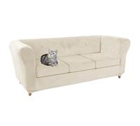 ZYBSLCSY Chesterfield Sofa Cover 1 2 3 Piece, Stretch Sofa Slipcovers Washable Velvet Couch Cover Cushion Furniture Protector for Curved Settee Fitted (Beige,Sof 3 Large Seats)