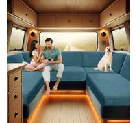 ZYBSLCSY Rv Dinette Cushions Covers, Stretch Jacquard Caravan Seat Covers with 2 Straps, Sofa Seat Cushion Cover for Camper Car Bench (Blue,Large 2 Seater)