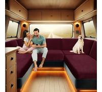 ZYBSLCSY Rv Dinette Cushions Covers, Stretch Jacquard Caravan Seat Covers with 2 Straps, Sofa Seat Cushion Cover for Camper Car Bench (Burgundy,Large 2 Seater)