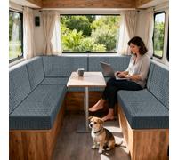 ZYBSLCSY Velvet Knurling Stretch Seat Covers for Caravan, Non Slip Motorhome Sofa Cover with 4 Straps, Fitted Campervan Couch Covers for Cushion (Grey Blue,W50-70cm,D50-70cm)