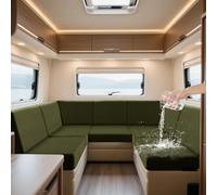 ZYBSLCSY Waterproof Caravan Seat Covers and Backrest Covers, Non-Slip Motorhome Slipcovers with 4 Straps, Jacquard Stretch RV Sofa Covers (Olive Green,W 135-165cm,D 65-95cm)