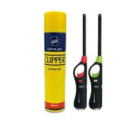 ZYBUX - 1 x Clipper Gas For Lighters 300ml + 2 Utility Lighter (RANDOM COLOURS) | BBQ, Candle, Camping, Gas, Kitchen, Cooking Lighter